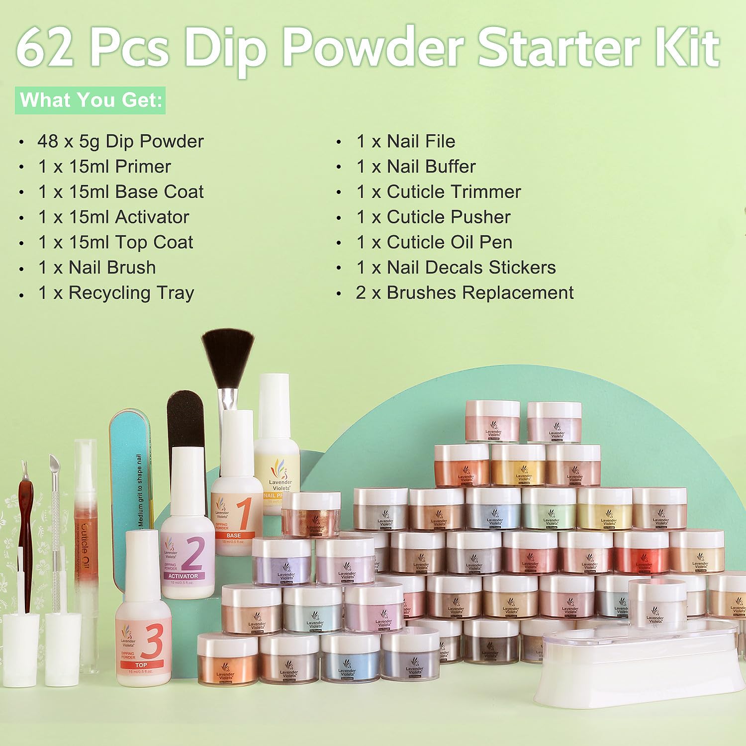 Lavender Violets 62 Pcs Dip Powder Nail Kit Starter Review
